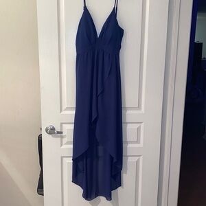 Elegant Blue High Low V-Neck Iris Dress
